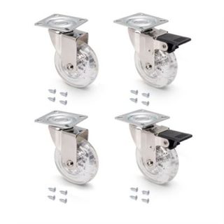 Emuca Lot de 4 roulettes Slip transparente avec plétine de montage, diamètre 75mm, Acier et Plastique