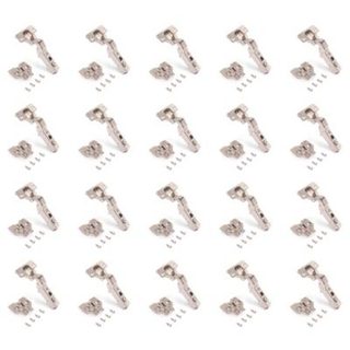 Emuca Lot de 20 charnières coudées X91 à fermeture amortie avec embases à visser, Hauteur 0, Acier, Nickelé