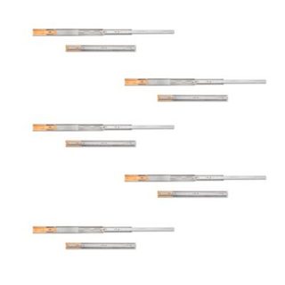Emuca Lot de 5 jeux de coulisses de tiroirs, roulement à billes, hauteur 45mm, profondeur 450mm, sortie totale, fermeture amortie,