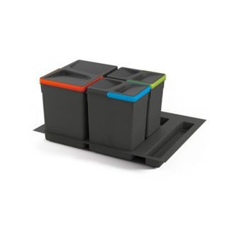 Emuca Kit poubelle de tri sélectif pour tiroir de cuisine avec socle Recycle hauteur 266mm, 1x15litres, 2x7litres, module 600mm,