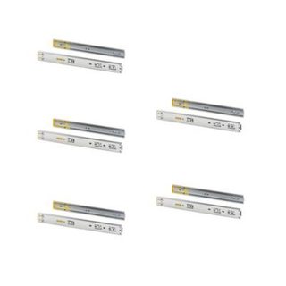 Emuca Lot de 5 jeux de coulisses pour tiroirs, roulement à billes, hauteur 45mm, profondeur 500mm, à sortie totale, avec push,