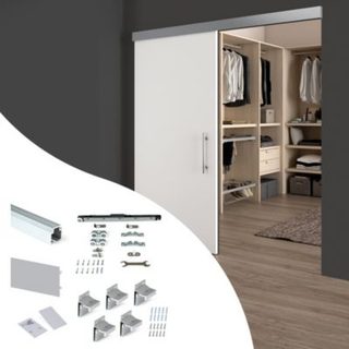 Emuca Kit de Railway Système coulissantes pour portes coulissantes en bois avec fermeture souple, 80kg, Aluminium, Anodisé mat