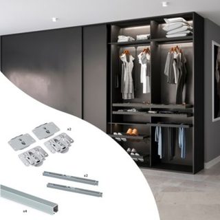 Emuca Kit de ferrures pour Flow 2 portes coulissantes et armoire à fermeture souple avec rails encastrés 2,35m, panneaux non