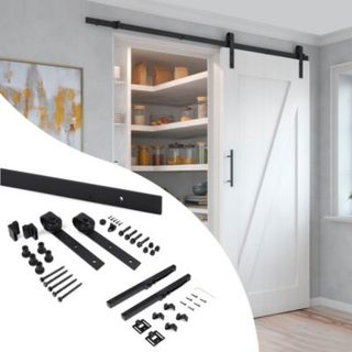Emuca Kit de quincaillerie pour porte coulissante suspendue Barn en bois, avec fermeture souple, panneaux non inclus, Acier et