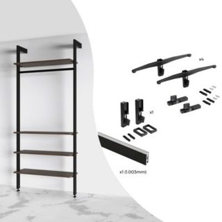 Emuca Kit de fixation pour 4 étagères en bois et 1 tringle de suspension de 1m de long Noir, Aluminium et Zamak et Plastique,