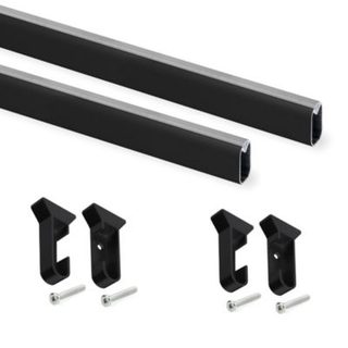 Emuca Lot de 2 x 0.75m Rails pour armoires en soie avec supports, Aluminium et Plastique, Peint en noir