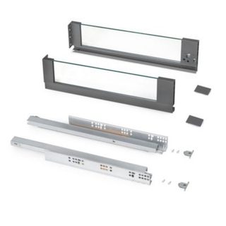 Emuca Tiroir Extérieur Vertex 40kg côtés en verre 131mm de haut, 450mm de profondeur, Acier & Aluminium et Verre, Gris Anthracite