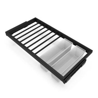 Emuca Kit de 7 porte-pantalons, 2 plateaux et cadre coulissant à fermeture douce pour armoires, réglable, module 900mm, Noir