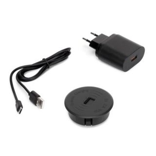 Emuca Chargeur de surface sans fil pour mobile Airtop 2 avec USB-A, D60mm, 5V DC / 2.1A (USB-10W/Qi-10W), Plastique noir