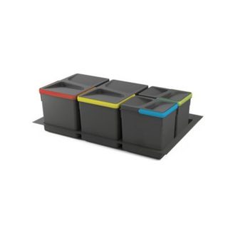 Emuca Kit poubelle de tri sélectif pour tiroir de cuisine avec socle Recycle hauteur 216mm, 2x12litres, 2x6litres, module 800mm,