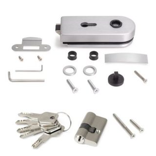 Emuca Serrure pour porte en verre avec cadre en bois, cylindre avec clés, pour porte en verre 8-12mm, acier et aluminium, anodisé