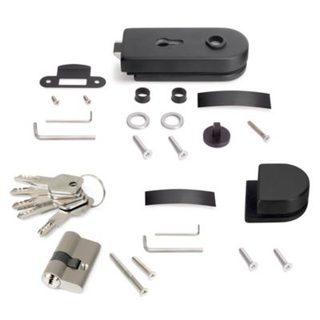 Emuca Kit de serrure et de gâche pour portes en verre doubles, loquet horizontal pour porte en verre 8-12mm, acier et aluminium,