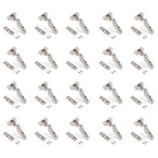 Emuca Lot de 20 charnières coudées X91 à fermeture amortie avec embases droite à visser, Hauteur 1, Acier, Nickelé