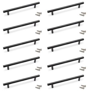 Emuca Lot de 10 poignées pour meubles Orlando, L252mm, entraxe 192mm, Acier, Peint en noir