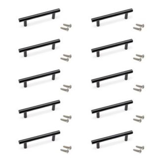 Emuca Lot de 10 poignées pour meubles Orlando, L136mm, entraxe 96mm, Acier, Peint en noir