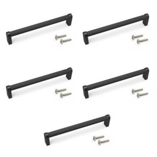 Emuca Lot de 5 poignées pour meubles Bergen, L173mm, entraxe 160mm, Aluminium , Peint en noir