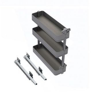 Emuca Porte-bouteilles latéral extractible Harmony avec fermeture amortie, Module largeur 200mm hauteur 800mm, Acier et Bois, Gris