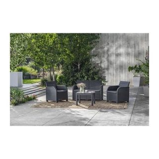 ALLIBERT by KETER - Salon de jardin SanRemo 4 places et table basse - imitation rotin tresse - gris graphite