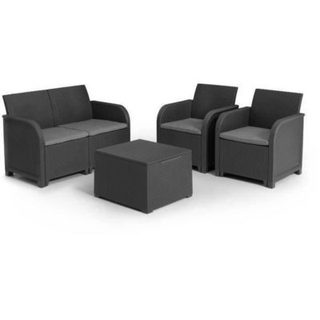 Salon de jardin SanRemo 4 places en résine graphite avec coffre range-coussins