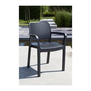Lots de 6 Fauteuils monoblocs coloris graphite - empilables en resine de synthese - imitation rotin tresse - ALLIBERT BY KETER -