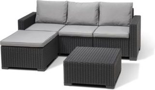Salon de jardin California Canapé 3 places + Pouf + Table basse - Anthracite - KETER