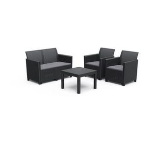 Salon de jardin en résine imitation rotin tressé - Noir - Avec table basse - KETER - 4 personnes - MARIE