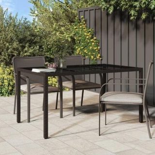 vidaXL Table de jardin 150x90x75 cm Verre trempé-résine tressée Marron