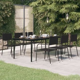 vidaXL Table à dîner de jardin, Noir 200x100x74 cm Acier et verre