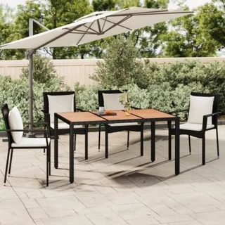 vidaXL Table de jardin plateau en bois Noir Résine tressée bois massif 319551