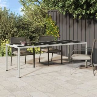 vidaXL Table de jardin blanc 250x100x75 cm résine tressée verre trempé 362556