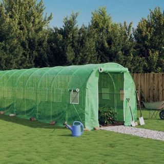 vidaXL Serre avec cadre en acier vert 20 m2 10x2x2 m, polytunnel, serre à cadre froid, serre pour tomate, serre de jardin, 3188020