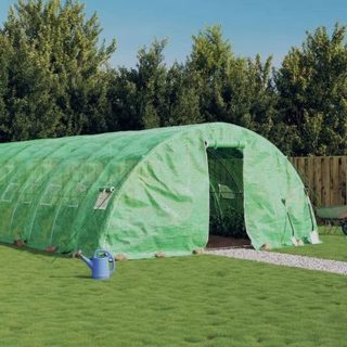 vidaXL Serre avec cadre en acier vert 40 m² 8x5x2,3 m, polytunnel, serre à cadre froid, serre pour tomate, serre de jardin, 318808