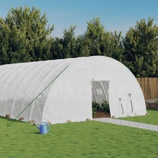 vidaXL Serre avec cadre en acier blanc 60 m2 10x6x2,85 m, polytunnel, serre à cadre froid, serre pour tomate, serre de 3188119