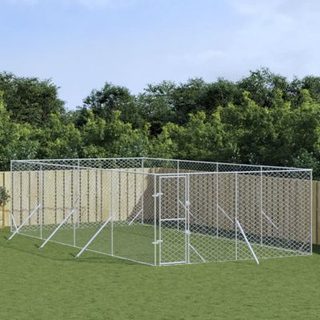 Chenil d extérieur pour chiens argenté 4x8x2 m acier galvanisé