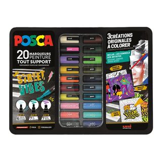 Mallette métal de 20 marqueurs pointes assorties - STREET VIBES POSCA MARKER Couleurs assorties