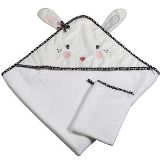 Sortie de bain bébé lapin 75x75cm et gant en coton  blanc - MISS FLEUR DE LUNE - SAUTHON