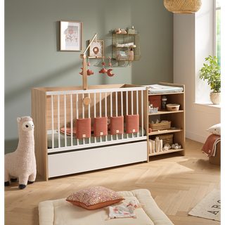 Baby Price Lit bébé combiné - 120x60cm - Evolutif en 90x190cm - Up - Décor bois - Avec commode à langer étagère