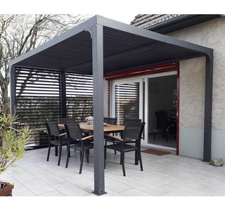 Habrita Pergola bioclimatique autoportante manuelle aluminium PER3630VBI 3,60 x 3 m avec 1 côté ventelles