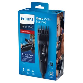 Tondeuse cheveux série 3000, 13 hauteurs de coupe, 2 sabots, lames auto-affûtées, lames lavables, fonctionnement sur secteur