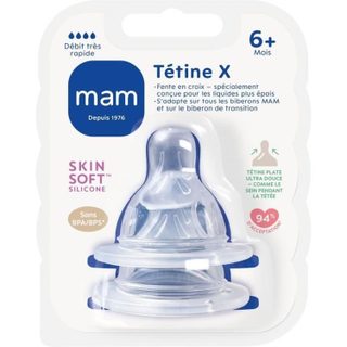 MAM Tétine anatomique - Débit X - Rapide et Liquide épais - Silicone X2