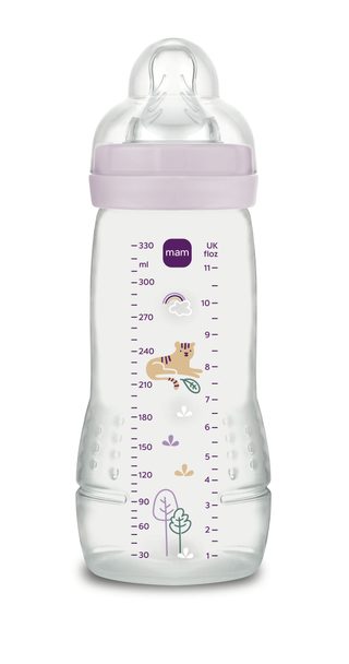 MAM Biberon Easy Active Décoré - 330ml - Lilas - Tétine Débit X