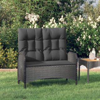 Vidaxl Banc de jardin inclinable avec coussins 107 cm Poly rotin Noir 319894