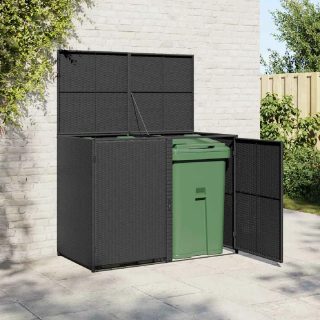 Vidaxl Abris pour poubelle double Résine tressée Noir 148x80x111 cm