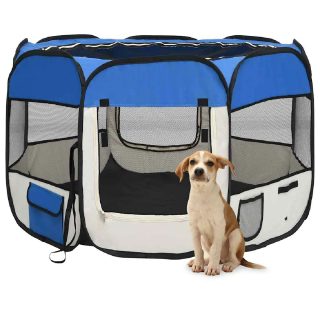 Vidaxl Parc pour chiens pliable avec sac de transport Bleu 90x90x58 cm