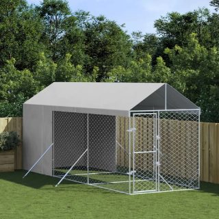 Vidaxl Chenil dextérieur pour chiens avec toit argenté 2x6x2 5 m chenil pour chiens cage pour chiens cage pour animaux 3190491