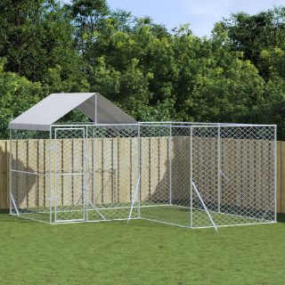 Vidaxl Chenil dextérieur pour chiens avec toit argenté 4x4x2 5 m 3190470