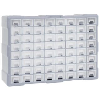 vidaXL Organisateur multi-tiroirs 64 tiroirs 52x16x37,5 cm - Gris