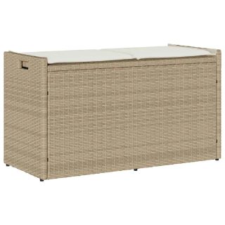 vidaXL Banc de rangement extérieur coussin beige 100 cm résine tressée