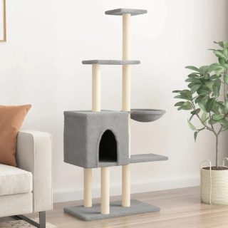 vidaXL Arbre à chat avec griffoirs en sisal Gris clair 145 cm