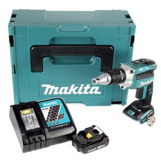 Makita DFS 250 RA1J Visseuse à cloison sèche sans fil 18 V Brushless + 1x Batterie 2,0 Ah + Chargeur + Makpac